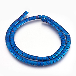 Blue Plated Electroplate Non-magnetic Synthetic Hematite Bead Strands, Frosted, Wave, Blue Plated, 5.5x4x3mm, Hole: 1mm, about 120~122pcs/strand, 15.7 inch~16.1 inch(40~41cm)