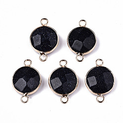 Синий Драгоценный Камень Синтетические соединители звеньев синего голдстоуна, с легкой позолоченной латунной фурнитурой, граненые, плоско-круглые, 23~24x15~15x5~6 мм, отверстие : 2 мм