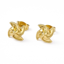 Golden PVD Vacuum Plating 304 Stainless Steel Tiny Windmill Stud Earrings for Women, Golden, 10.5x10.5mm, Pin: 0.8mm