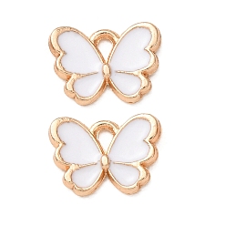 White Alloy Enamel Pendants, Butterfly Charms, Golden, White, 9x12.5x2mm, Hole: 1.5x2mm