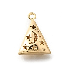 Настоящее золото 18K Латунные подвески, без кадмия, без никеля и без свинца, полый, треугольник со звездой и луной, реальный 18 k позолоченный, 19.5x15x7.5 мм, отверстие : 1.6 мм