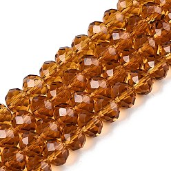 (932FM) Темно-синий аква-матовый с подкладкой Стеклянные бусины, граненые, рондель, темно-золотистые, 8x6 мм, отверстие : 1 мм, около 60~62 шт / нитка, 39~40 см