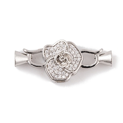 Платина Реечное покрытие латунь микро паве прозрачный кубический цирконий складные застежки, долговечный, без свинца и без кадмия, цветок, платина, 33 мм, Цветок: 15x15x8.5 мм, застежка : 11.8x5.5x6.5 mm