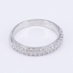 Platinum Brass Micro Pave Cubic Zirconia Finger Rings, Platinum, 16~19mm
