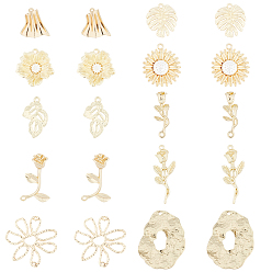 Light Gold Alloy Pendants, Leaf & Flower, Light Gold, Pendants: 20pcs/box