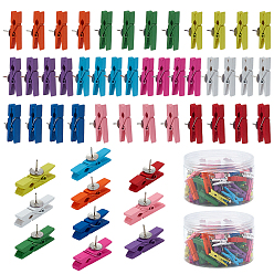 (52) Непрозрачная лаванда 100шт. деревянные прищепки для рукоделия с железными канцелярскими кнопками, для для самодельного художественного ремесла, оформление партии, платина, разноцветные, 35.5x9x19 мм