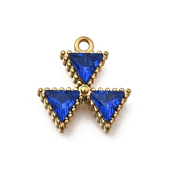Синий 304 подвески из нержавеющей стали, с кубического циркония, треугольник прелести, ионное покрытие (ip), золотые, синие, 13x12x3 мм, отверстие : 1.2 мм
