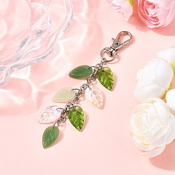 Платина Лист ручной работы лэмпворк подвесные украшения, с 304 цепями Rolo из нержавеющей стали и поворотными карабинами из сплава, платина, 112 мм