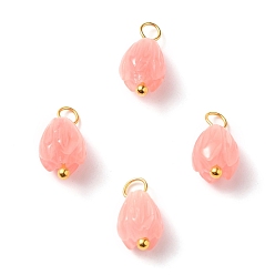 Светло-Коралловый Синтетические коралловые амулеты, с золотыми латунными булавками с шаровой головкой, окрашенные, бутон, свет коралловый, 13x7 мм, отверстие : 3 мм