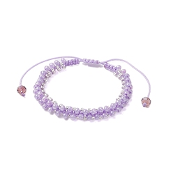 Фиолетовый Круглые браслеты из плетеных бусин из стеклянных семян, регулируемые браслеты из нейлонового шнура для женщин, слива, внутренний диаметр: 1-7/8~3 дюйм (4.7~7.6 см), 7.5 мм