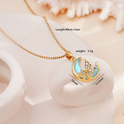 Голубой Ожерелья с подвеской в виде бабочки и луны из латуни и смолы для женщин, золотые, голубой, 15.75 дюйм (40 см)