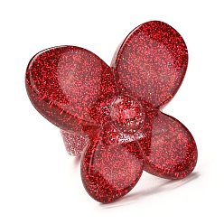 Rot Acryl Fingerringe, Retro-Stil, mit Glitzerpulver, Schmetterling, rot, 6.5~36 mm, Innendurchmesser: 18 mm, Schmetterling: 36 mm