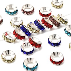 (52) Непрозрачная лаванда Латунные бусины разделители для поставки стразов, класс А, рондель, серебряный цвет гальваническим, разноцветные, 10x4.2 мм, отверстие : 5.2~5.7 мм