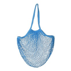 Blue Portable Cotton Mesh Grocery Bags, Reusable Net Shopping Handbag, Blue, 58.05cm, Bag: 35x38x1.8cm. 