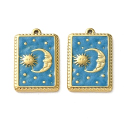 Темно-Голубой 304 подвески из нержавеющей стали, прямоугольник с лунными подвесками, с эмалью, ионное покрытие (ip), золотые, глубокое синее небо, 25x16.5x2 мм, отверстие : 1 мм