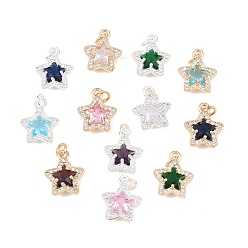 (52) Непрозрачная лаванда Латунные микро проложить кубического циркония подвески, золотой и серебряный, звезды прелести, разноцветные, 15x12.5x6 мм, Перейти кольцо: 5x0.8 мм, внутренний диаметр: 3.5 мм