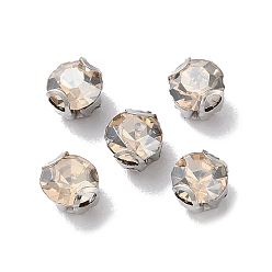 Светлый Золото-желтый Круглый пришить стразами, многожильных ссылки, стекло горный хрусталь, с настройками зубцов из нержавеющей стали, аксессуары для одежды, граненые, светлый золотарник желтый, 5x4 мм, отверстие : 0.9 мм