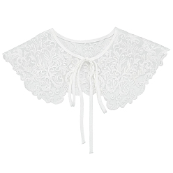 White Detachable Polyester Embroidery Lady's Collars, Mini Cape, Garment Accessories, Flower, 440x140mm