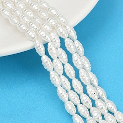 Белый Гальванические оболочки жемчужные бусы пряди, рифленые рисовые бусины, белые, 9x5 мм, отверстие : 0.7 мм, около 44 шт / нитка, 15.83'' (40.2 см)
