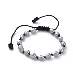 Gray Adjustable Braided Bead Bracelets, with Natural Cultured Freshwater Pearl Beads and Nylon Thread, Gray, 5~8.5cm