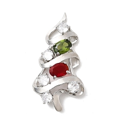 Платина Латунные микро проложить кубического циркония подвески, елочные прелести, стойки покрытие, долговечный, без кадмия и без свинца, платина, 36x18.5x8 мм, отверстие : 4x2.5 мм