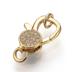 Золотой Латунные микро проложить кубического циркония когтя омара застежками, без кадмия и без свинца, золотые, 15~16x10~11x4.5 мм, отверстие : 3 мм