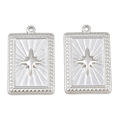 Stainless Steel Color 304 Stainless Steel Pendants, Rectangle with Star Charms, Stainless Steel Color, 28x18x2.5mm, Hole: 1.5mm