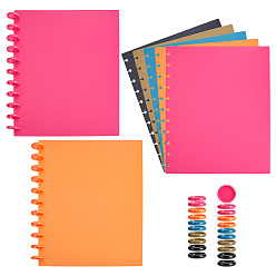 Mixed Color 10Pcs 5 Colors Rectangle PP Plastic Binder Diary Notebook Cover, with 55Pcs 5 Colors Loose Leaf Ring, Mixed Color, 287x223x0.5mm
