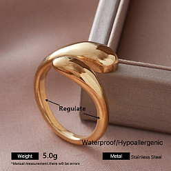 Golden 304 Stainless Steel Cuff Open Rings for Women, Golden, Adjustable