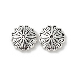 Античное Серебро Сплавочные овальные бусины тибетского стиля , цветок, античное серебро, 17x5.5 мм, отверстие : 1.5 мм