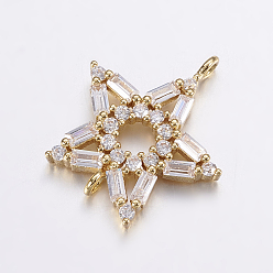 Real 18K Gold Plated Brass Micro Pave Cubic Zirconia Links, Clear, Long-Lasting Plated, Real 18K Gold Plated, Star, 19x16.5x2.5mm, Hole: 1mm