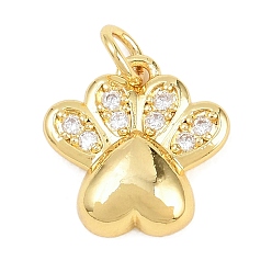 Настоящее золото 18K Латунные микропаве прозрачные подвески с фианитом, лапы печатать прелести, без кадмия и без свинца, реальный 18 k позолоченный, 13.5x13.5x3.5 мм, отверстие : 3 мм