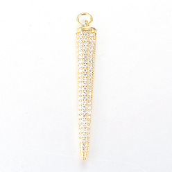 Настоящее золото 18K Латунные микро проложить кубического циркония подвески, треугольные, реальный 18 k позолоченный, 43x6x4 мм, отверстие : 3 мм