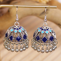 Светло-Голубой Богемные эмалированные серьги-люстры из сплава, колокол, с застежкой для висячих сережек, платина, Небесно-голубой, 46x25 мм