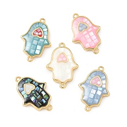 Hamsa Hand Подвески из латуни, с эмалью, реальный 18 k позолоченный, стойки покрытие, долговечный, без кадмия и без свинца, разноцветные, хамса рука, 17.5x11.5x3 мм, отверстие : 0.9 мм