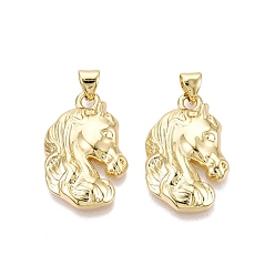 Настоящее золото 18K Латунные подвески, лошади прелести, реальный 18 k позолоченный, 24.5x16x4 мм, отверстие : 5x3 мм