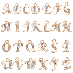 Light Gold 1набор подвесок из цинкового сплава, со стразами, буквы, золотой свет, 12~16.5x5.5~14x2 мм, отверстие : 2 мм