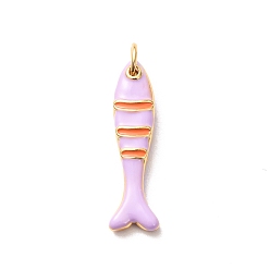 Lilac Brass with Enamel Pendants, Fish Charms, Rack Plating, Long-Lasting Plated, Lead Free & Cadmium Free, Real 18K Gold Plated, Lilac, 27.5x8x4mm, Hole: 4mm