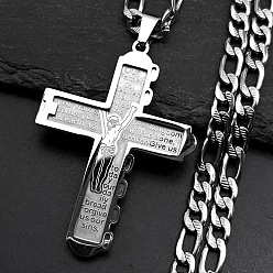 Нержавеющая Сталь Цвет 304 ожерелья с подвеской в виде креста Иисуса из нержавеющей стали, не тускнеет, цвет нержавеющей стали, 23.78 дюйм (60.4 см)