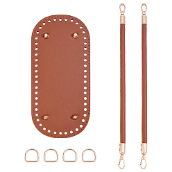 Шоколадный 1Овальное дно сумки из искусственной кожи, с 4железными D-образными кольцами и 2круглыми ручками из искусственной кожи для сумки., женские сумки ручной работы поделки аксессуары, золотой свет, цвет шоколада, дно сумки: 222x103x10.5мм, отверстие : 5 мм