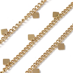 Настоящее золото 18K 304 из нержавеющей стали обуздать цепи, с ромбовыми прелестями, пайки, с катушкой, ионное покрытие (ip), реальный 18 k позолоченный, 2.3x2.8x1 мм, около 32.81 футов (10 м) / рулон