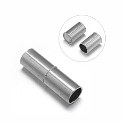 Platinum Column Brass Magnetic Clasps with Glue-in Ends, Nickel Free, Platinum, 20x6mm, Hole: 5mm