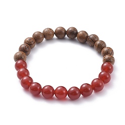 Carnelian Stretch Bracelets, with Natural Carnelian(Dyed & Heated) Beads and Wood Beads, Round, 2-1/4 inch(5.7cm)
