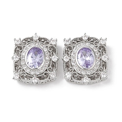 Лиловый Латунные микро проложить кубического циркония бусы, без кадмия, без никеля и без свинца, платина, прямоугольник с овальным рисунком, сирень, 18.5x16x5 мм, отверстие : 1 мм