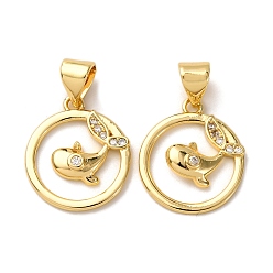 Dolphin Латунные микро проложить кубического циркония подвески, стойки покрытие, долговечный, без свинца и без кадмия, реальный 18 k позолоченный, дельфин, 16x13.5x2 мм, отверстие : 4.5x4 мм