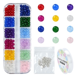 Mixed Color DIY Round Natural & Dyed Malaysia Jade Beads Stretch Bracelets Making Kits, Mixed Color, 4mm, Hole: 0.8mm, 370pcs