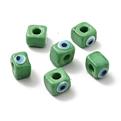Темный Морско-зеленый Ручная работа сглазная лампа европейские бисер, бусины с большим отверстием, кубические, темно-зеленый, 8~9x9~10x9~10 мм, отверстие : 4.3 мм