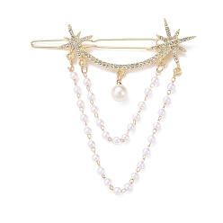 Golden Alloy Crystal Rhinestone Hair Barrettes, with Plastic Beads, Star, Golden, 76x80x11mm