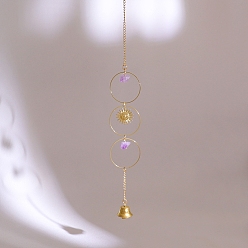 Круглые Натуральный аметист чипсы ловец солнца для окон радуга производитель, металлические подвесные украшения, для украшения дома и улицы, круглые, 380~400 мм