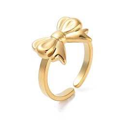 Настоящее золото 18K 304 открытые манжеты из нержавеющей стали для женщин, бантом, реальный 18 k позолоченный, регулируемый, бант : 12x15 мм